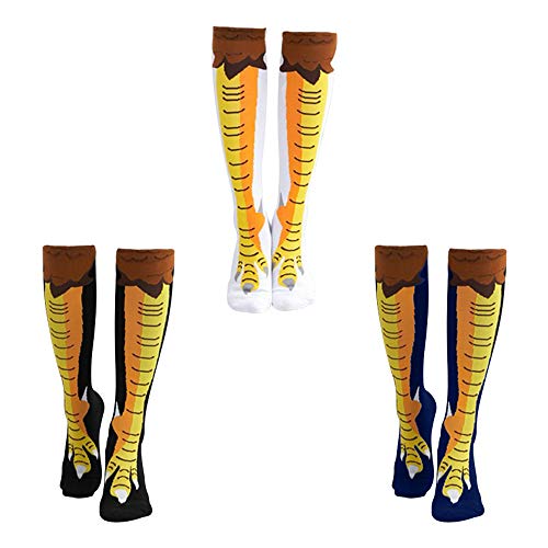 ATROPOS 3 Pair Animal Paw Socks - Unisex 3D Printed Socks with Novelty Animal Paws for Men, Women & Kids (Adult, Chicken Feet)