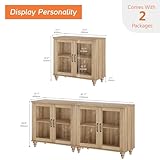 WAMAPT Sideboard Buffet Cabinets with 4-Glass Door, Kitchen Storage Cabinets, Wood Coffee Bar Tables with Adjustable Shelf, Accent Sideboard Storage Cabinet Table Dining Room, Living Room,Oak 68 inch