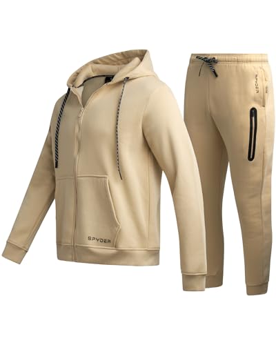 Spyder Mens Tracksuit - 2 Piece Sweatsuit for Men with Zip Up Hoodie & Jogger Sweatpants, Track Suit for Jogging or Warm Up, Size Small, Cloud