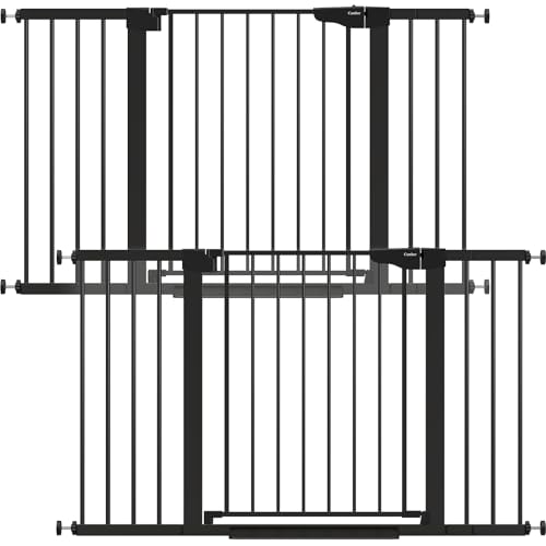 Cumbor 2 Pack 29.7-51.5" Baby Gate Extra Wide, Easy Walk Thru Dog Gate for The House, Auto Close Safety Pet Gates for Stairs, Doorways, Child Gate with Door,Black, Mom's Choice Awards Winner