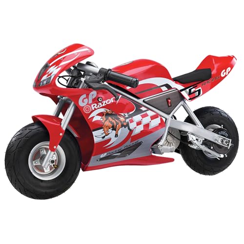 Razor 24V Mini Electric Bike, Single Speed Racing Motorcycle Pocket Rocket with 10 Inch Pneumatic Tires, Speeds up to 15 MPH, Ages 13 and Up, Red