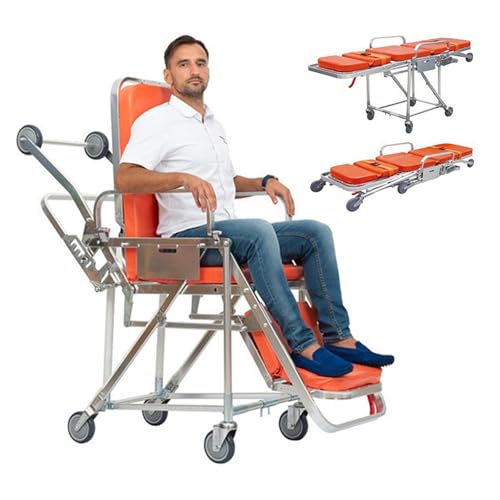 YUPINZHENAI Aluminum Alloy Chair Ambulance Stretcher Bed with Wheels, Folding Automatic Loading Ambulance Gurney Stretcher, for Emergency Evacuation, Rescue, Patient Transfer, Capacity 400 lbs