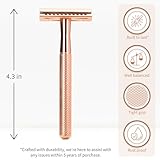 Bambaw Safety Razor for Women with 5 Double Edge Safety Razor Blades, Double Edge Razor, Reusable Razor, Plastic Free – Rose Gold