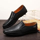 Go Tour Men's Premium Genuine Leather Casual Slip on Loafers Breathable Driving Shoes Fashion Slipper A Black 10.5/46