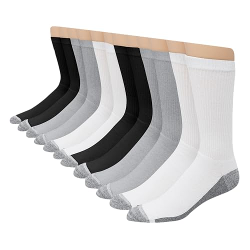Hanes Men's Max Cushioned Crew Socks, Moisture-Wicking with Odor Control, Multi-Pack, Black/White/Gray-12, 12-14