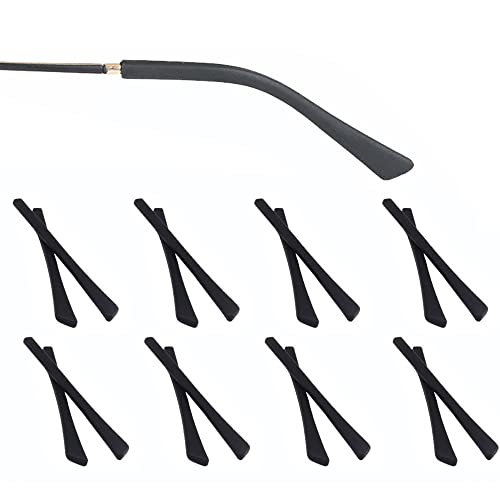 OPUGIT 8 Pairs Eyeglass Replacement Temples, Silicone Glasses End Tips Ear Sock Sleeve for Thin Metal Eyeglass Legs, Black