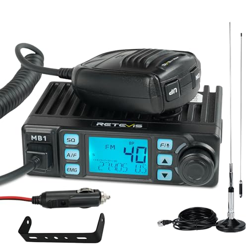 Retevis MB1 AM/FM CB Radio, 40 CH CB Mobile Radio with 45 Inch CB Antenna, Instant Channel 9/19, 7-Color Screen, Auto-Scan, Trucker Essentials