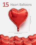 TIPKITS 15 PCS Red Heart Balloons, 18 Inch Heart Shaped Balloons Foil with Ribbon, Heart Foil Balloons for Baby Shower, Birthday, Party, Valentines Day Decorations