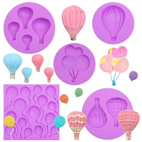 Balloons Silicone Molds Aluminum Molds Balloon Set Hot Air Balloon Chocolate Molds for Birthday Party Cake Decorating Cupcake Topper Candy Polymer Clay Gum Paste Set of 5