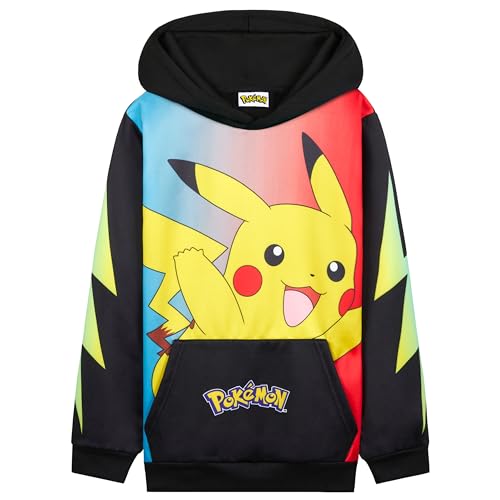 Pokemon Hoodie for Boys & Teens Hooded Sweatshirt Warm Anime Pikachu Sweater (Black/Multi Pikachu, 11-12 Years)
