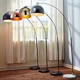 Teamson Home Arquer 66.93" Arc Floor Lamp for Living Rooms, Home Offices, Dining Rooms, Bedrooms with Faux Black Marble Base and Black Bell Shade