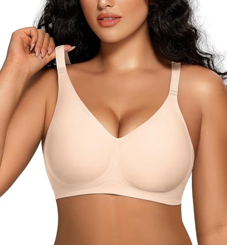 OEAK Women Comfortable Push Up Bras Wireless Seamless Full Coverage Bralette Buttery Soft Everyday Tshirt Bra Convertible Bra Nude L