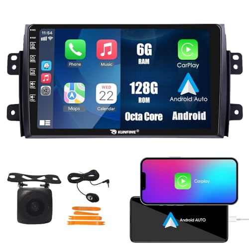 Kunfine Car CarPlay Android Auto Navigation Stereo GPS Radio Reverse Camera Display 9" IPS Touchscreen Headunit Tablet Pad Media Player for Suzuki Sx4 2006-2013, if Applicable Octa Core 6G+128G