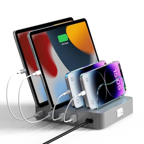 Charging Station for Multiple Devices - 4-Port 20W PD USB-C Fast Charger for iPhone iPad Smartphones Tablets Universal Compatibility, Detachable Baffle Design with LED Night Light