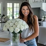 GlobalRose 50 Fresh White Roses - Flower Delivery - Beautiful Large Blooms (OM)