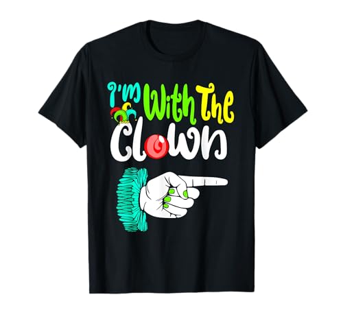 InGENIUS Circus & Carnival Store Unisex-Adults Black Halloween Casual Humorous Modern 'I'm With The Clown' Letter Print T-Shirt