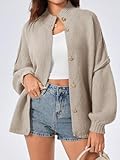 Saodimallsu Womens Oversized Cardigans Long Lantern Sleeve Button Down Chunky Knit Loose Fall Sweater Coats Khaki