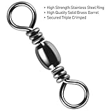 Alwonder 100PCS Fishing Barrel Swivels, High Strength Stainless Solid Ring Brass Barrel Swivel with Black Nickel Coating, Rolling Fishing Swivels Tackle Line Connector Saltwater Freshwater 117LB