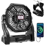 Eloslos Portable Rechargeable Camping Fan for Tent, LED Lantern, 270 Rotation, 36 Hours 10-Inch Quiet Personal USB Cooling Fan for Travel, Home, Office