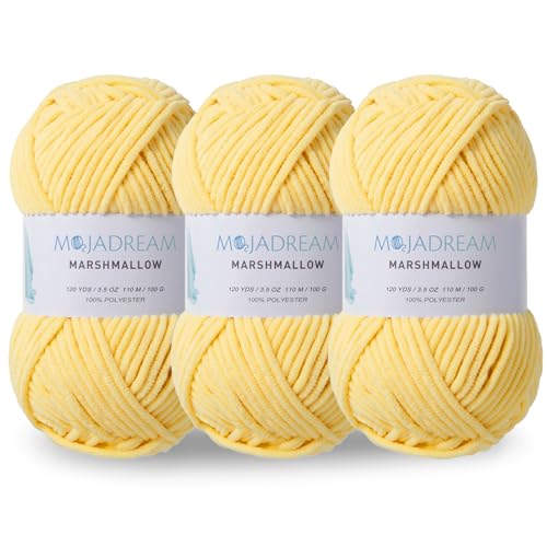 MOJADREAM 3PCS 3.5oz Chenille Yarn for Blankets Amigurumi: Soft Velvet Baby Yarn Blanket Knitting and Crocheting Bulky 5# Yarn 3 Skeins of 100g (Yellow)