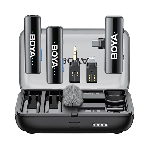 BOYA BOYALINK 2 Wireless Lavalier Microphone for iPhone Camera Android, Mini Lapel Micophone Wireless, 48 KHz 24 Bit, 6mm Mic, 1000ft, 30h Use, Noise Cancelling, Clip on Mic USB-C/Lightning/3.5mm TRS