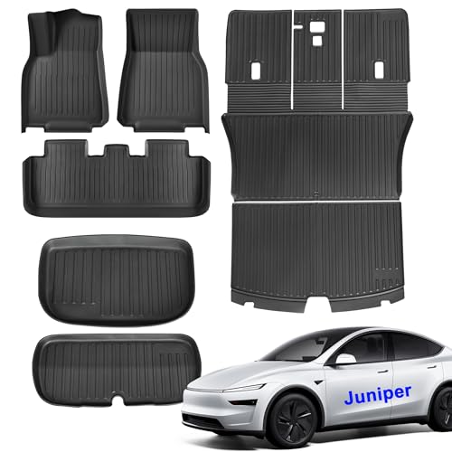 SUPER LINER Tesla Model Y Juniper Floor Mats 2025 2026 | Custom Fit All-Weather 7-Piece Set TPE Material | Model Y Juniper Back Seat Protector, Cargo Liner, Trunk & Interior Accessories