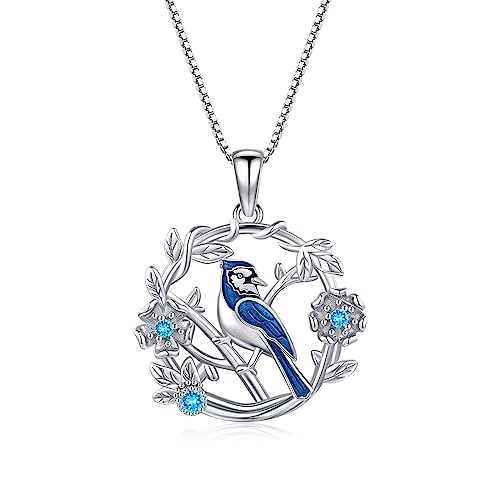 Blue Jay Necklace 925 Sterling Silver Bird Necklace Blue Jay Pendants Bird Gifts for Bird Lovers Women Jewelry Gift