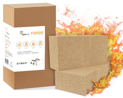 GIRtech Heavy Duty Refractory Fire Bricks for Forge 3200F - Pack of 2 Extra High Temperature Insulated | Fire Brick for Masonry, Insulating Kiln, Fire Pit, Wood Stove, Oven, Grill, Melting Metals