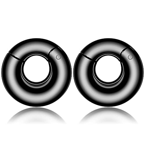 LADEMAYH 0 gauge earrings Ear Weights for Stretched Ears, Size 0 Gauges Hoop Earrings Dangle Gauges for Ears, Black Surgical Steel Ear Hangers Weighted Gauges Body Jewelry