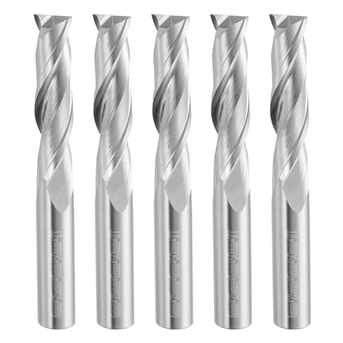 HARFINGTON 5pcs Spiral Router Bit 6mm Cut Dia 2 Flutes Up Cut End Mill Bits Milling Cutter for Wood Carving Engraving (6mm Shank 25mm Cut Length 50mm Long 30 Degree Helix HRC44-46)