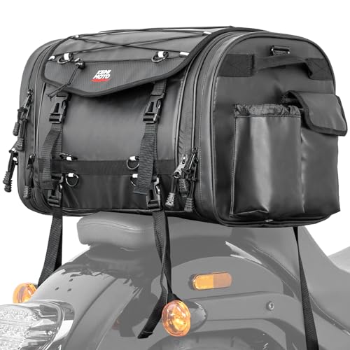 KEMIMOTO Motorcycle Travel Luggage Bags, 60L Expandable Large Capacity Motorcycle Tail Bag, Waterproof Rear Rack Trunk, Motor Pannier Bag with Rain Cover and Straps