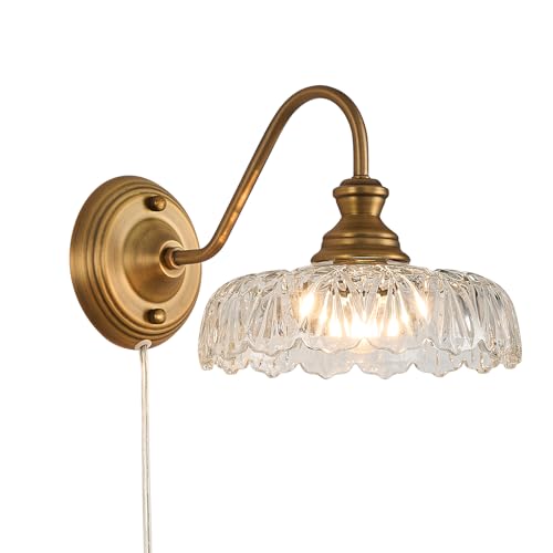 HDDFL Vintage Plug in Wall Scone Bedside Wall Lamp Plug Corded Matte Brass Bedroom Light Fixtures in Door Lighting Fixture for Living Room Hallway Corridor