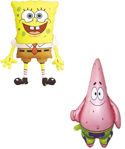 2PS Spongebob Squarepants and Patrick Star Foil Balloons - 1 x 29 Inch Spongebob & 1 x 25Inch Patrick Shaped Character Foil Balloons