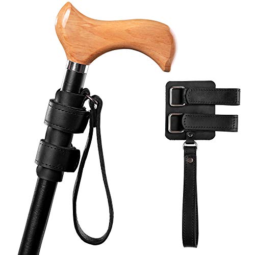 Universal Walking Stick Wrist Strap Leather - Black Handmade Walking Cane Cords