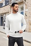 COOFANDY Men Mock Turtleneck Knitted Shirts Half Neck Sweater Long Sleeve Slim Fit High Neck T Shirts White