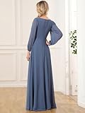 Ever-Pretty Women's V Neck Long Sleeves Floor Length Ruched Chiffon Formal Dress Haze Blue US10