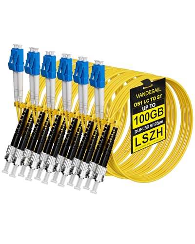 VANDESAIL 6 Pack LC to ST OS1 Fiber Patch Cable 1M(3.28FT),Singlemode Duplex Fiber ST to LC Jumper Cord 9/125um LSZH for Fiber Optic Transceivers