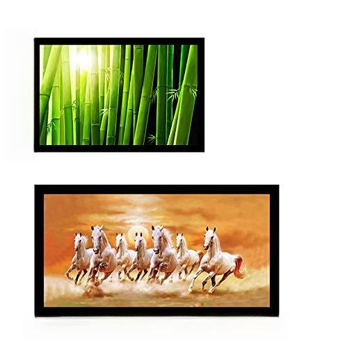 Art Factory Vastu Running Seven Horse & Feng Shui Bamboo Canvas Painting