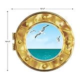 Beistle 6 Piece Cruise Ship Porthole Vinyl Plastic Peel 'N Place for Bon Voyage Party Supplies, 12" x 12", Gold/Blue/White/Gray