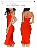 houstil Women's V Neck Halter Fishtail Bandage Bodycon Dress Party Summer Wedding Guest Dress (S,Orange Red)