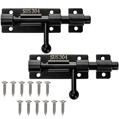 WRINGKIT 2 Pack Door Bolt Latch, Heavy Duty Stainless Steel Slide Door Lock with Padlock Hole, Thickened Gate Latches Safety Door Bolt Latch Lock for Wine Cabinet, Bathroom, Garage, Closet Door