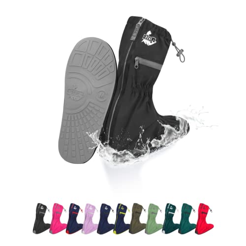SEAL Waterproof Shoe Covers, Reusable Rain Shoe Covers with Slip Resistant Sole & Large Zippers, Rain Mud Snow Shoe Protector Covers for Men & Women (Black Grey, Medium (W 7.5-8.5 / M 6-7))