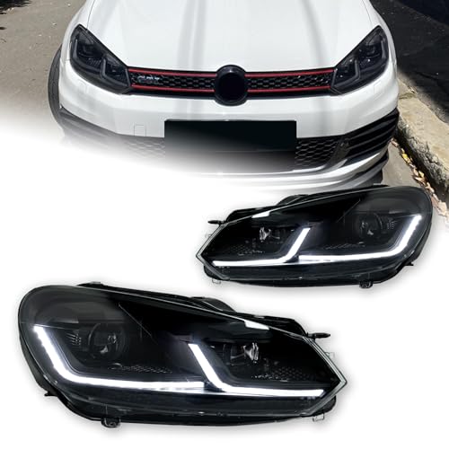 AoKeDing Golf MK6 Headlight Upgrade to MK7.5 Style is suitable 2009-2012 Compatible with 6th generation golf LED front car lights Black (Black)