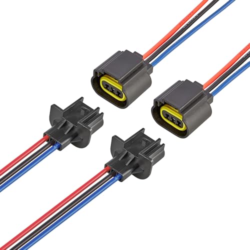 RED WOLF 9008 H13 Socket 3 PIN Male & Female Wiring Socket H13LL Headlight Adapter Universal Fit for Ford Chevy Jeep Dodge Nissan Head Bulb Fog Light Wire Harness Headlamp Pigtail Connector 4 PCS