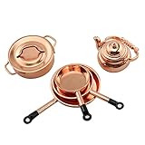 TAODAN Dollhouse Kitchen Cookware 1/12 Scale Miniatures Metal Frying Pans, Kettle, Copper Pots with Lids for Dollhouse Kitchen Accessories Christmas Birthday Gift Miniature Stovetop Cookware