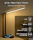 Faithorse LED Desk Lamp with Wireless Charger, 21W Touch Control Dimmable Lamp,900LM,5 Brightness and 3 Color Modes for Home Office Bedroom Reading Study Work (Black)