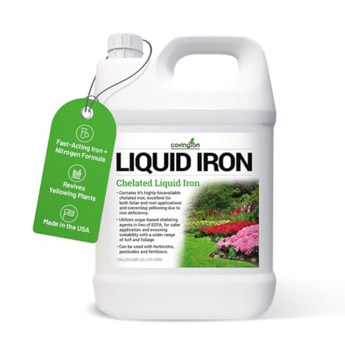 Covington Chelated Liquid Iron +Plus Concentrate (1 Gal) – Lawn & Garden Liquid Iron & Nitrogen Supplement for Plants, Shrubs & Trees, Treats Deficiency, Discoloration, Stunted Growth & Root Stress