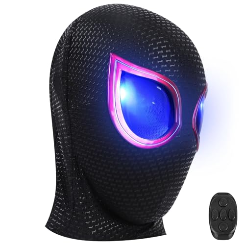 Electric Spider Hero Mask Black Edition for Men – LED Light-Up Mechanical Eyes with Remote Control, Adjustable Full Head Fit for Teens & Adults – Ideal for Cosplay, Halloween & Superhero Role Play