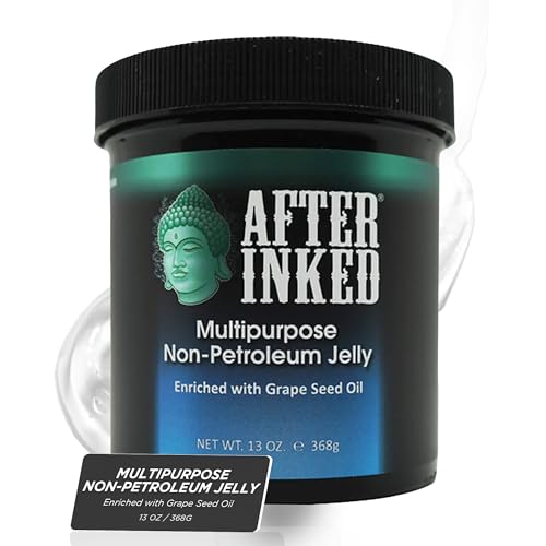 After Inked Tattoo Aftercare Non-Petroleum Jelly – Enriched with Grape Seed Oil for Hydrated Skin, Essential for Body Art & Piercing Aftercare, Multipurpose Ointment for PMU, & Tattoo, 13 Oz. (1-Pack)