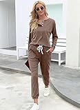 Two Piece Outfits for Women Dressy, Soft Lounge Sets Long Pants Khaki XX-Large